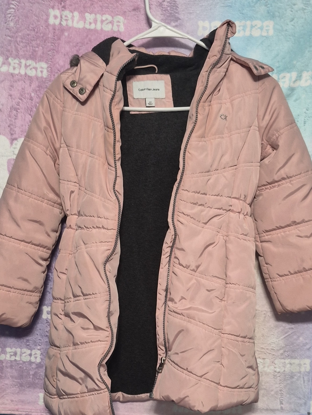 Calvin Klein Jeans Girls Light Pink Quilted Puffer Coat with Hood